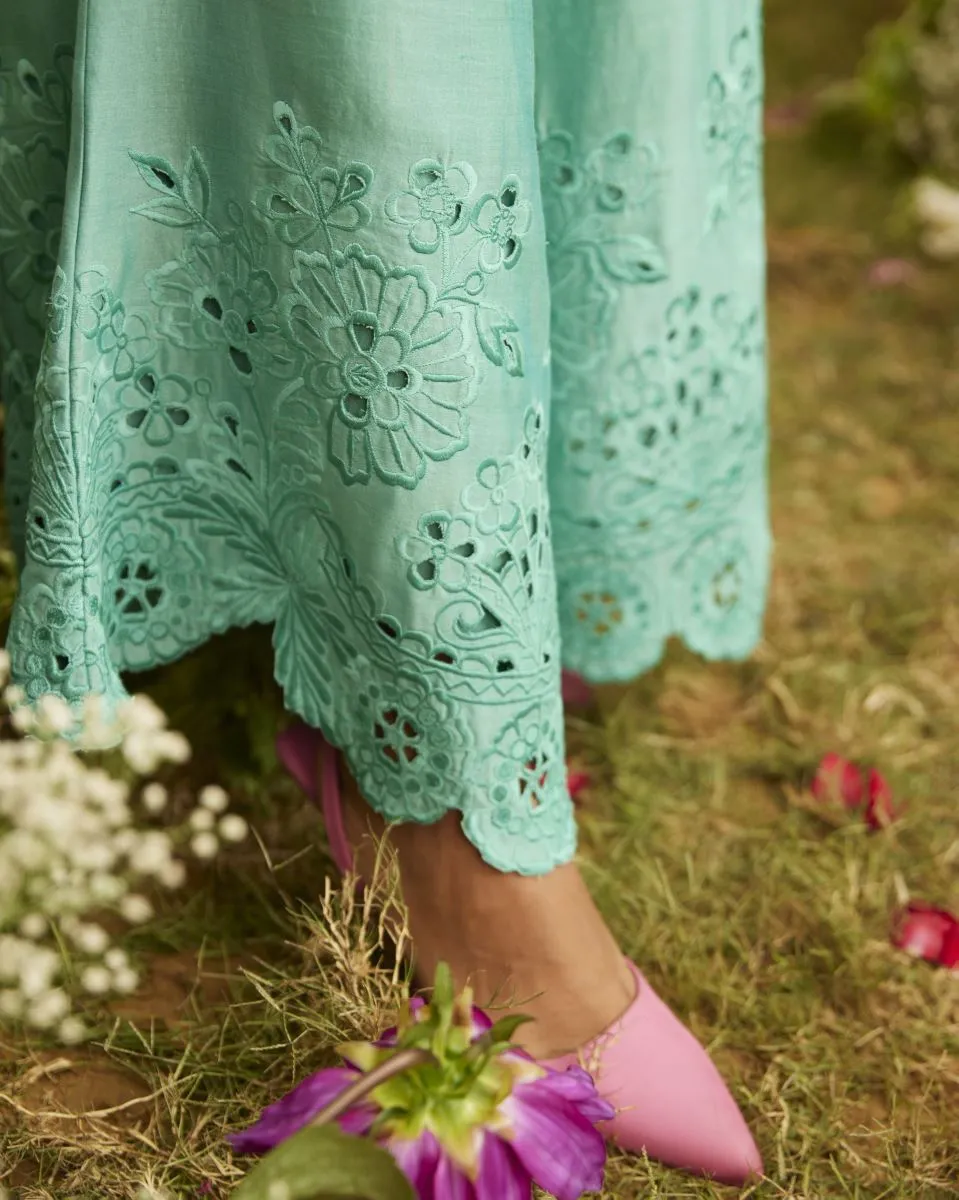 Florique aqua cutwork flared pants