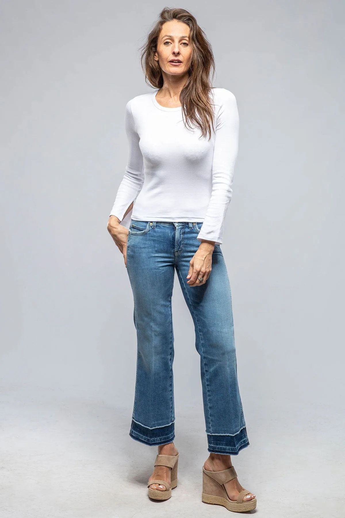 Francesca Cropped Dbl Hem Detail In Mid Blue