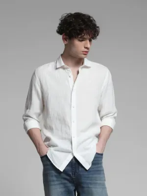 Full Sleeve Solid Cotton Blend Shirt For Men (Size-M) (Color-White)