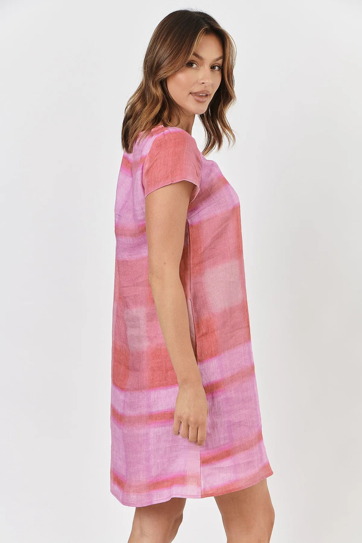 GA237 Linen Mini Shift Dress - Ombre