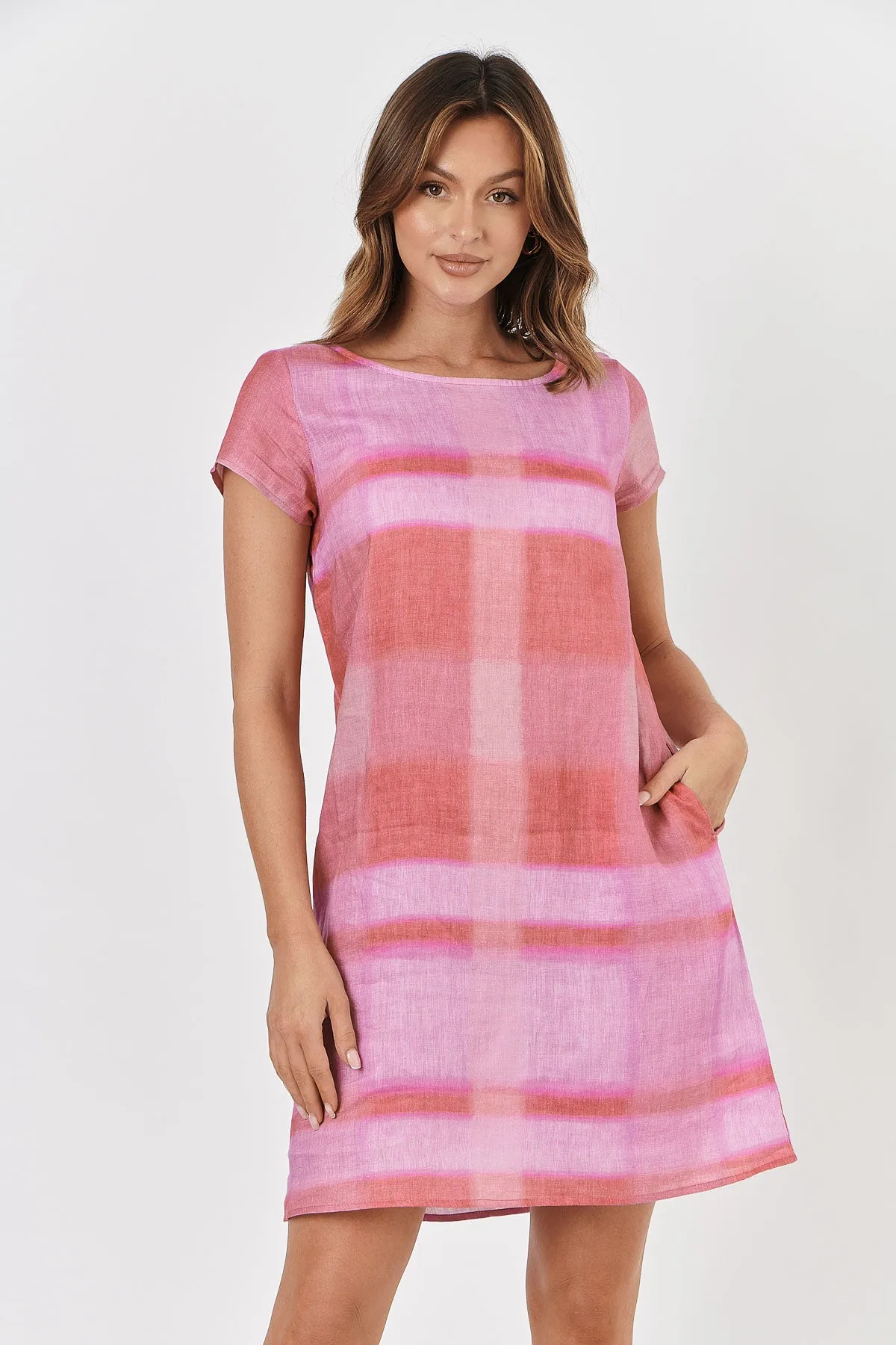 GA237 Linen Mini Shift Dress - Ombre