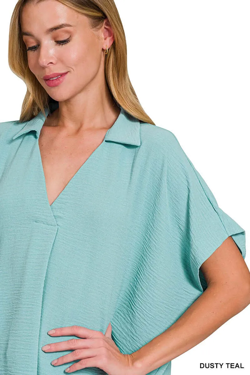 GENTLE BREEZE TOP - Zenana (dusty teal)