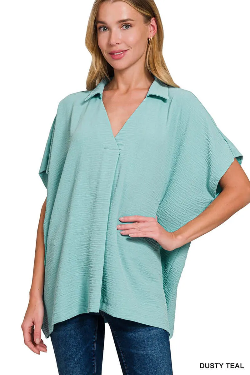 GENTLE BREEZE TOP - Zenana (dusty teal)