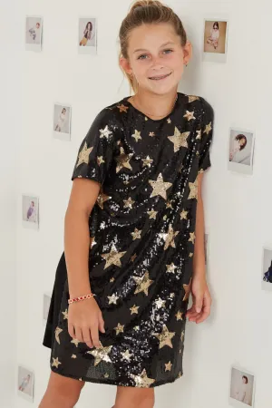 Girls Sequined Star Pattern Shift Dress