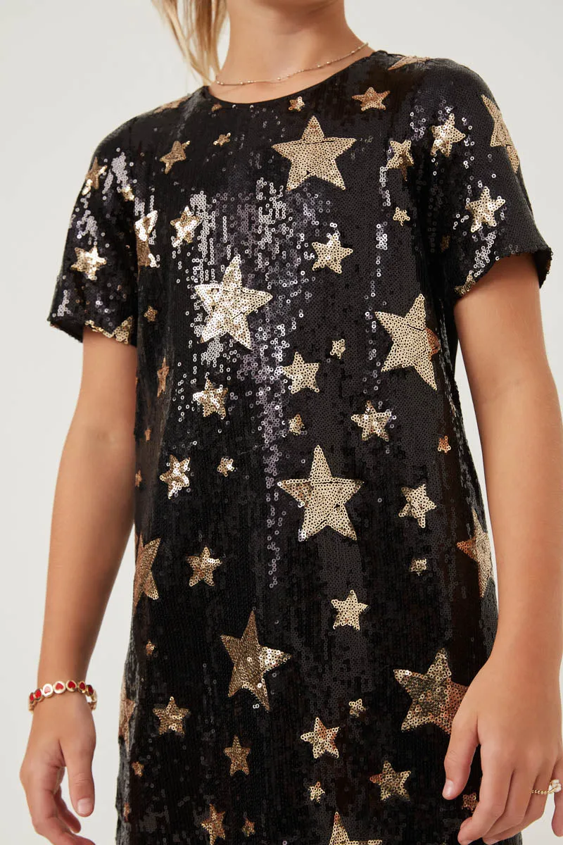 Girls Sequined Star Pattern Shift Dress