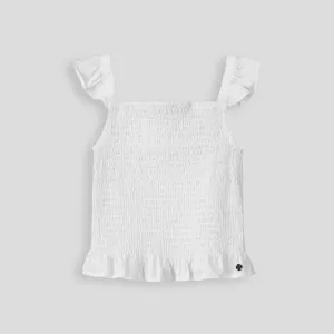 Girls Shirred Flutter Top _ 153429 _ Optic White
