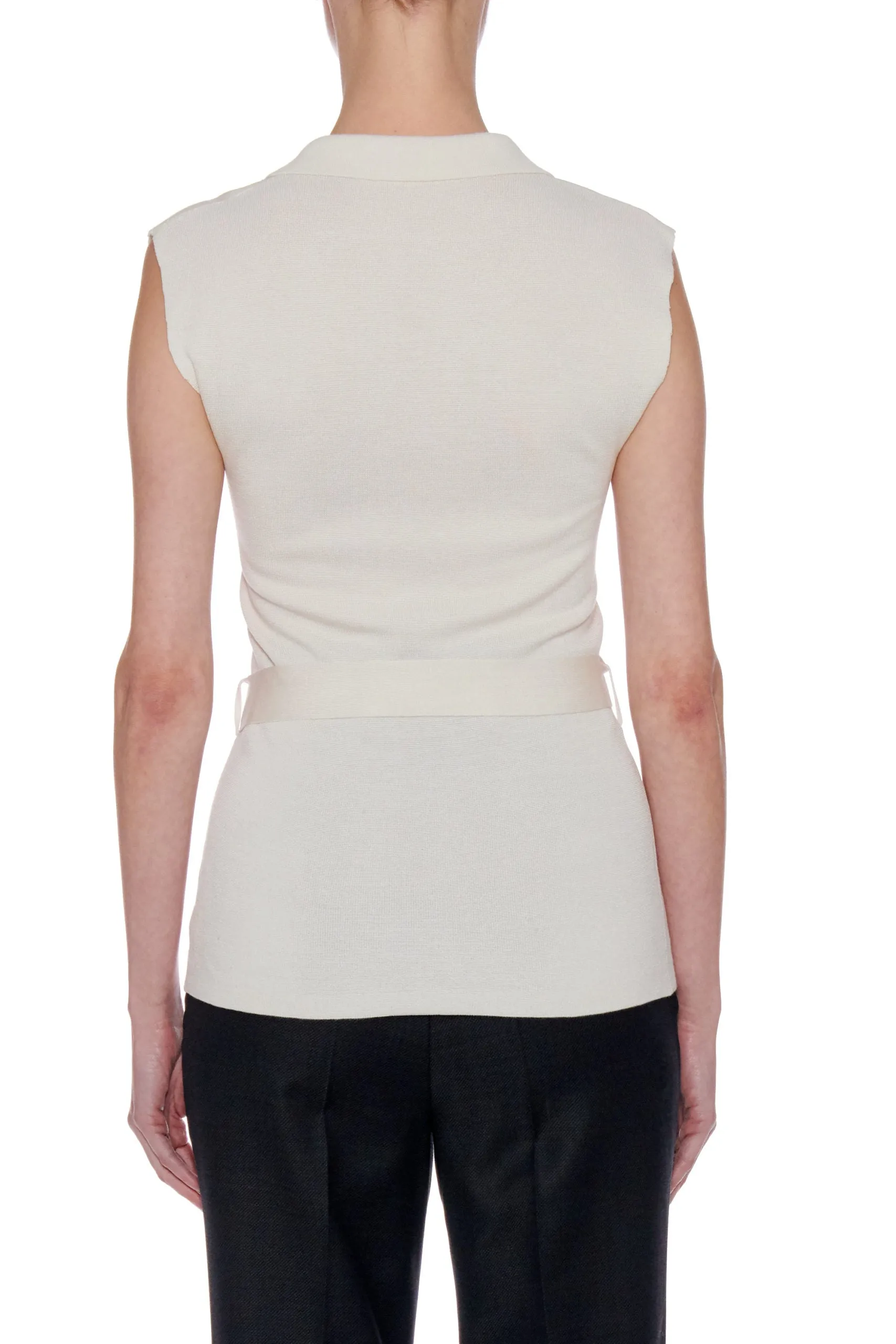 Girona Top - Knit open collar top with belt