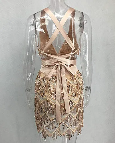 Glitter Sequin Halter Bodycon Club Dress
