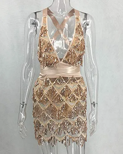 Glitter Sequin Halter Bodycon Club Dress