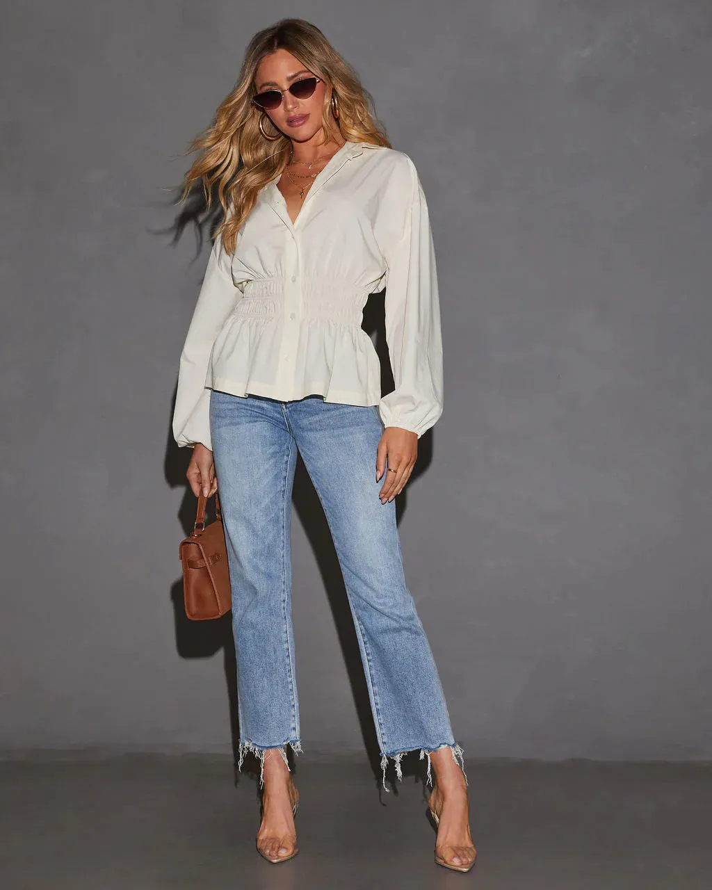 Gotta Be You Cinched Waist Button Down Top