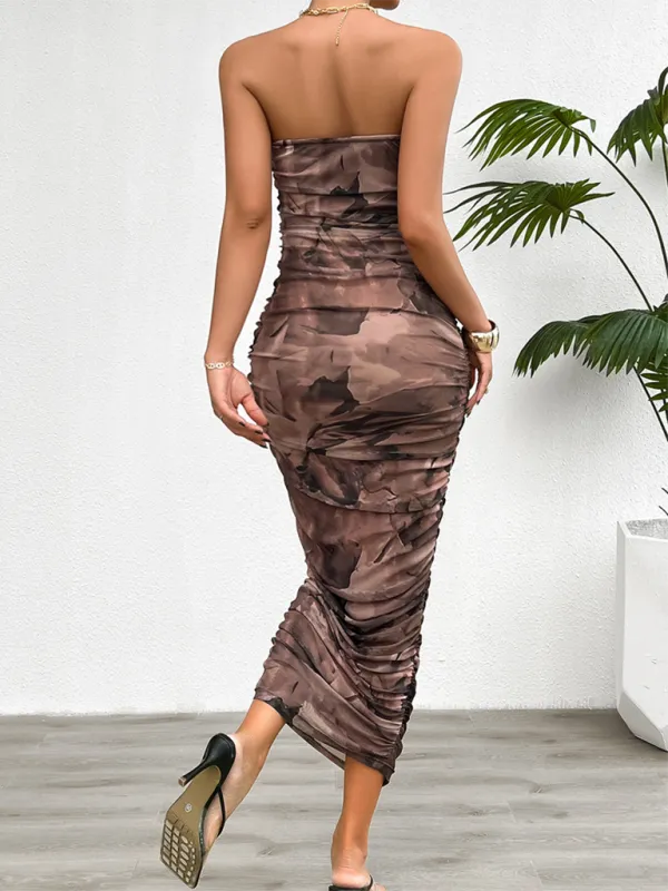 Gradient Tube Top Midi Dress with Ruched Detailing
