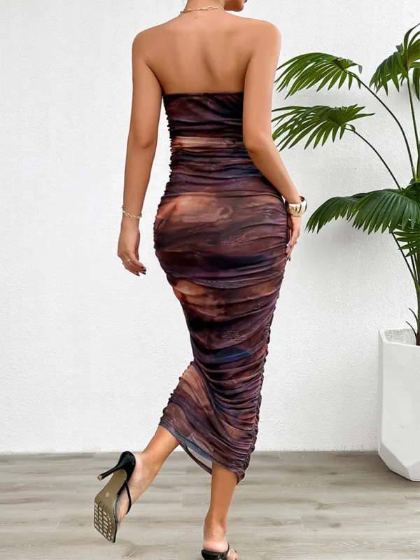 Gradient Tube Top Midi Dress with Ruched Detailing