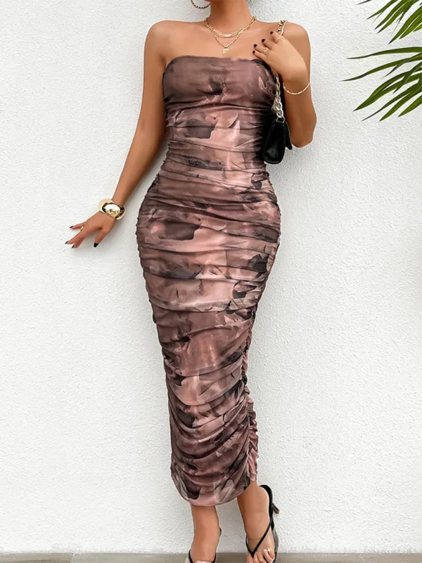 Gradient Tube Top Midi Dress with Ruched Detailing