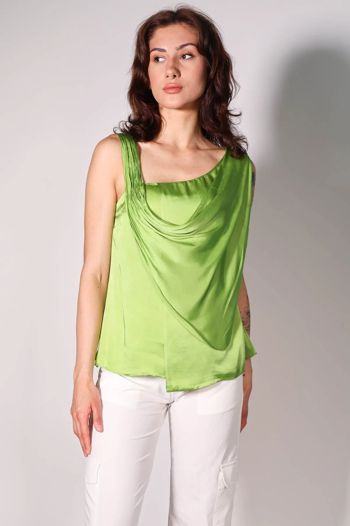 Green Sleeveless Draped Top