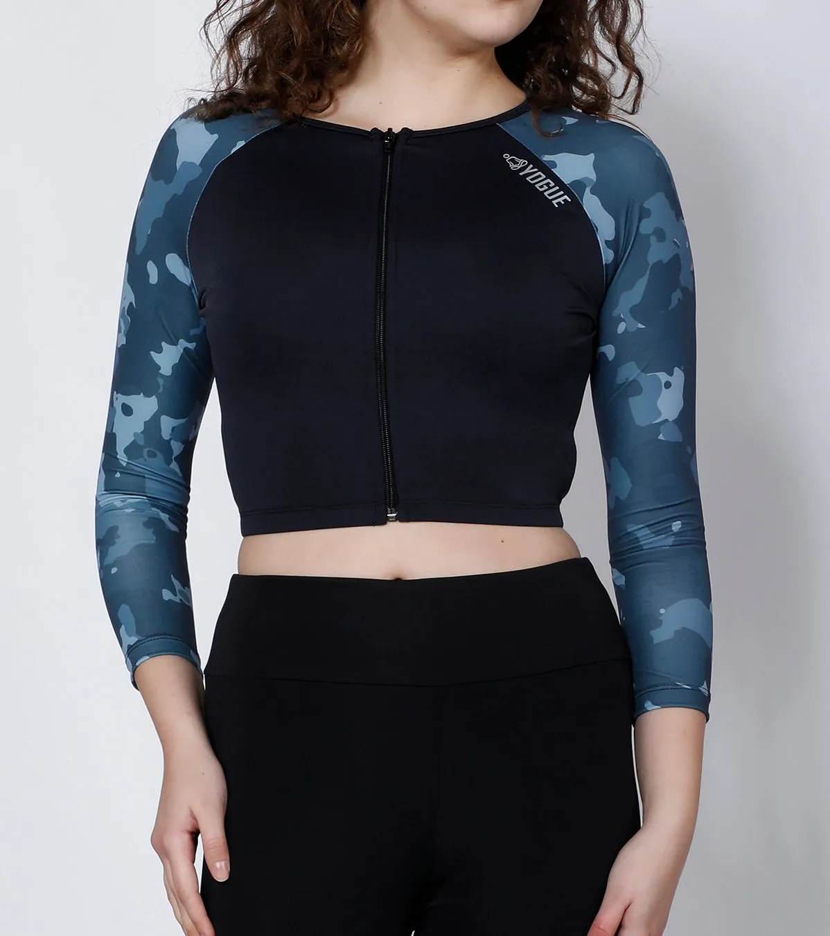 Grey Camouflage Crop Zipper