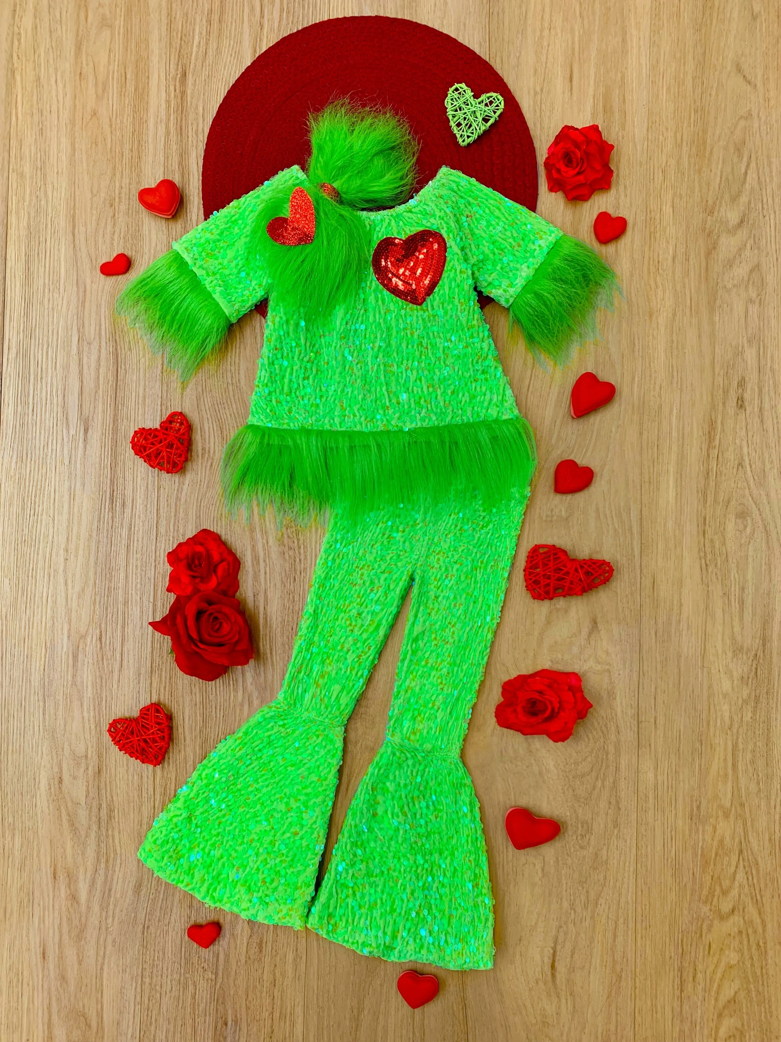 Grinchie Cutie Sequin Pants Set