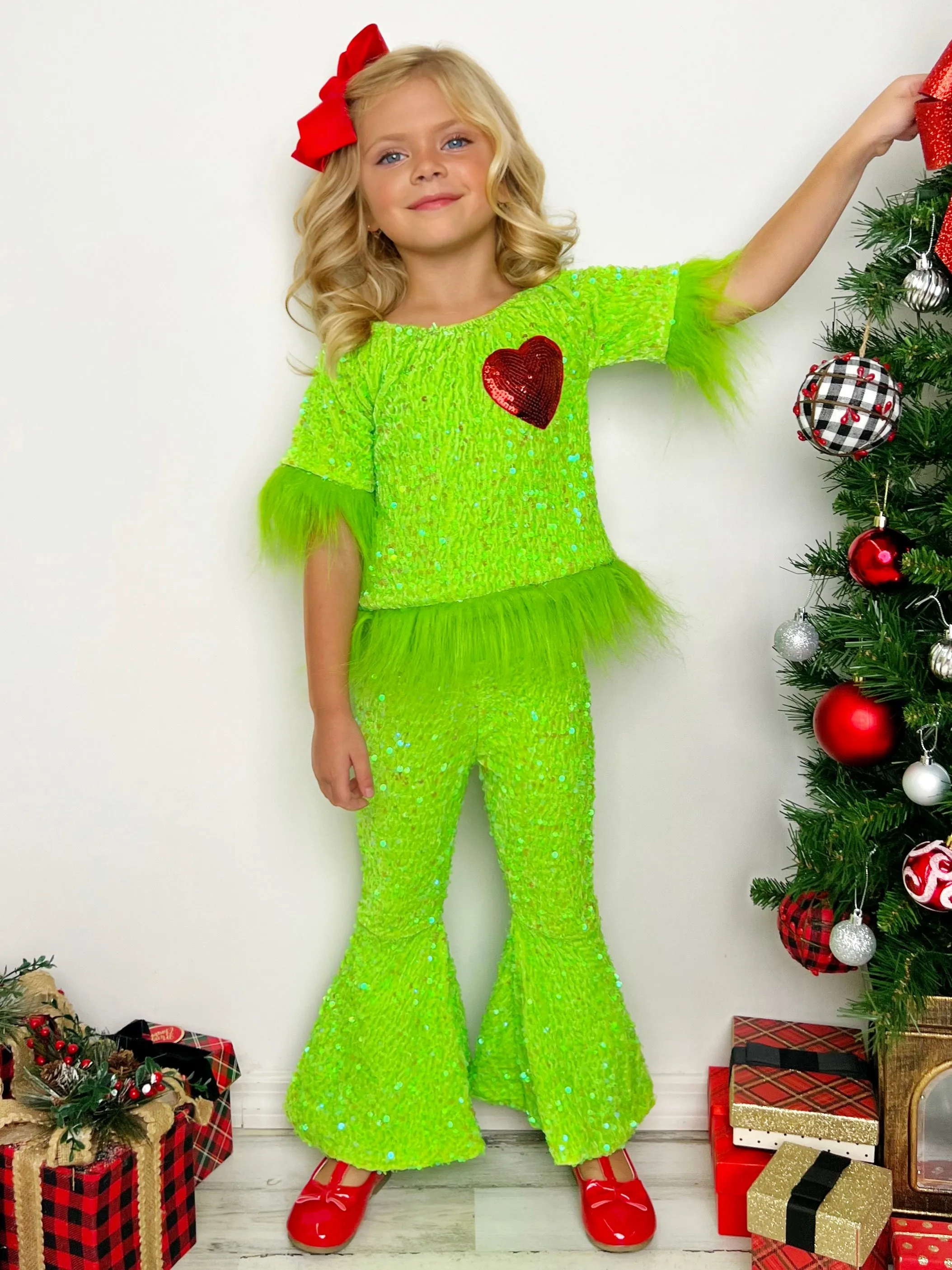 Grinchie Cutie Sequin Pants Set