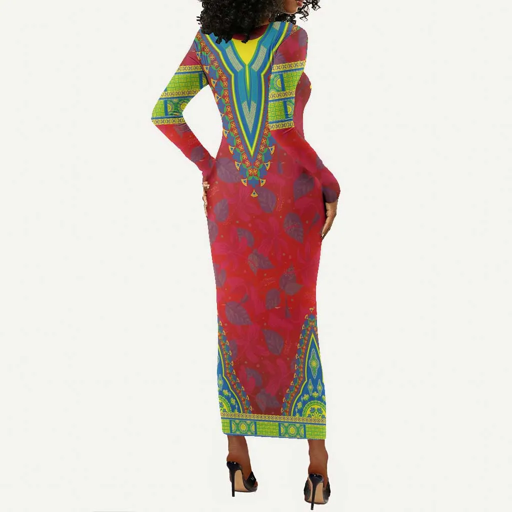 Haiti Long Sleeve Bodycon Dress Choeblack Dashiki Style Red Color LT03