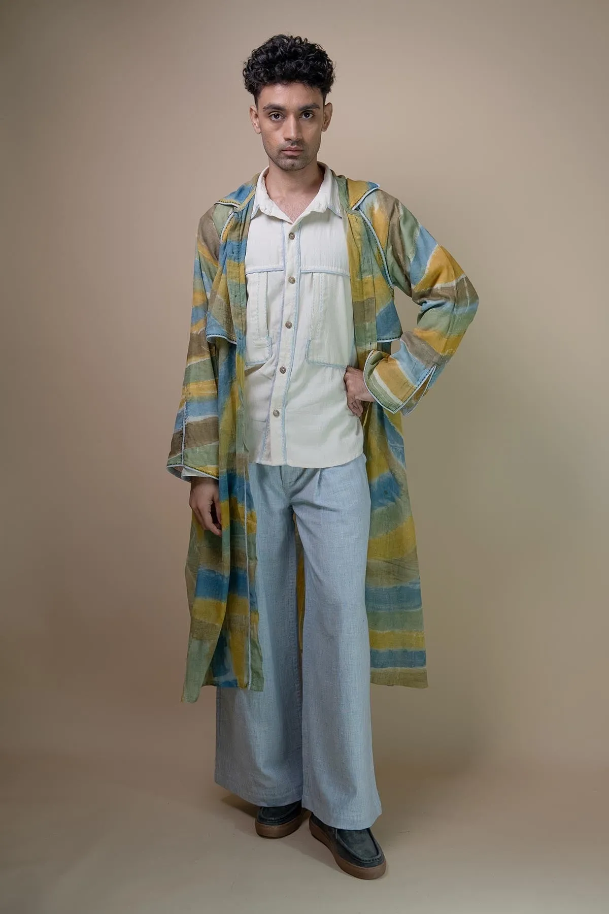 Hand Painted Mulmul Long Trench