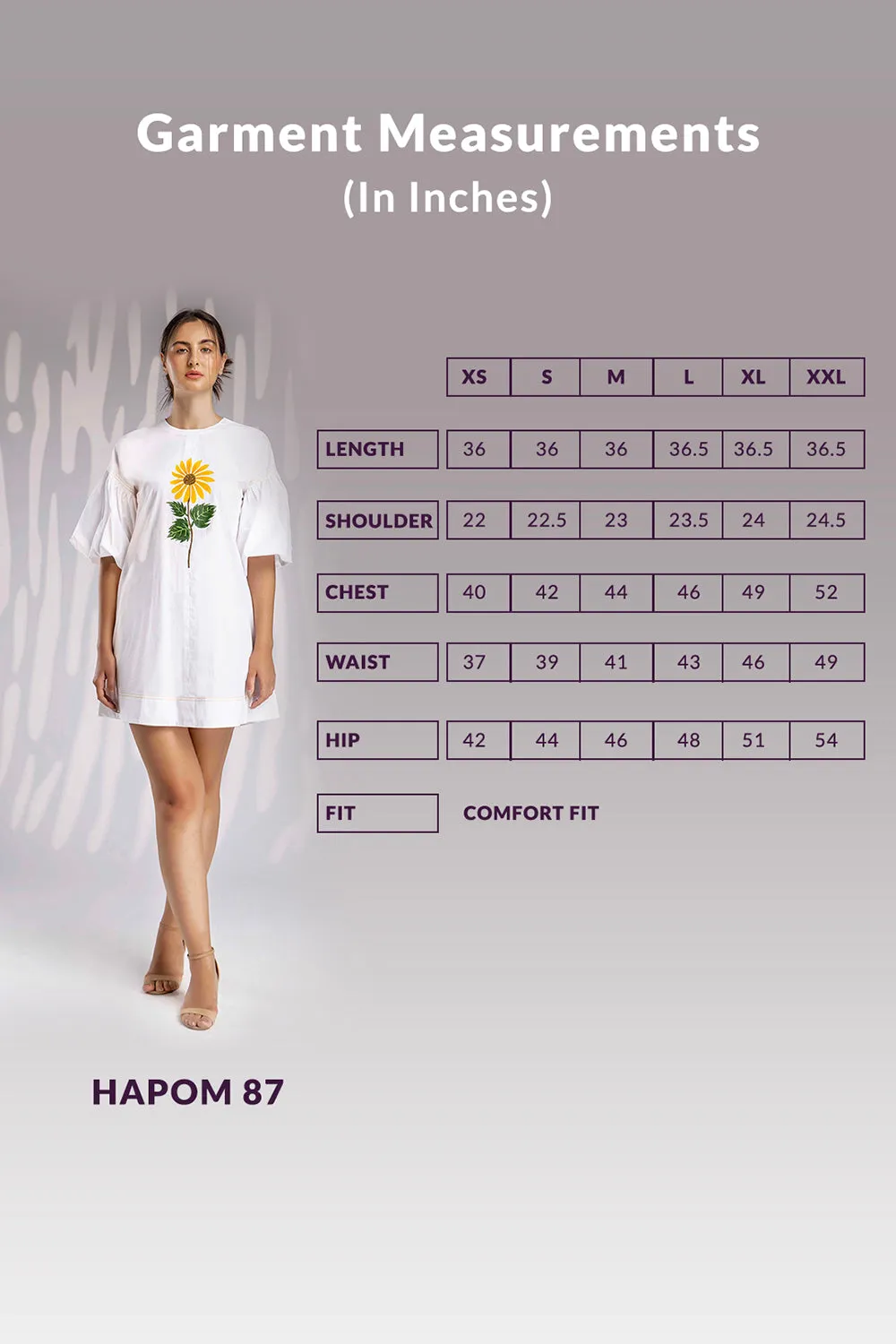 Handpainted Balloon Sleeves Shift Dress - White