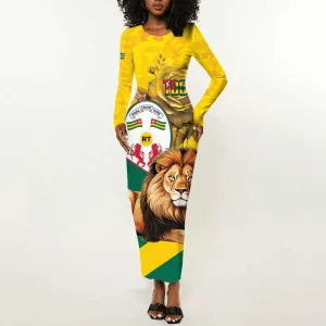 Happy Togo Independence Day Long Sleeve Bodycon Dress Lion With Coat Of Arms - Kente Pattern LT15
