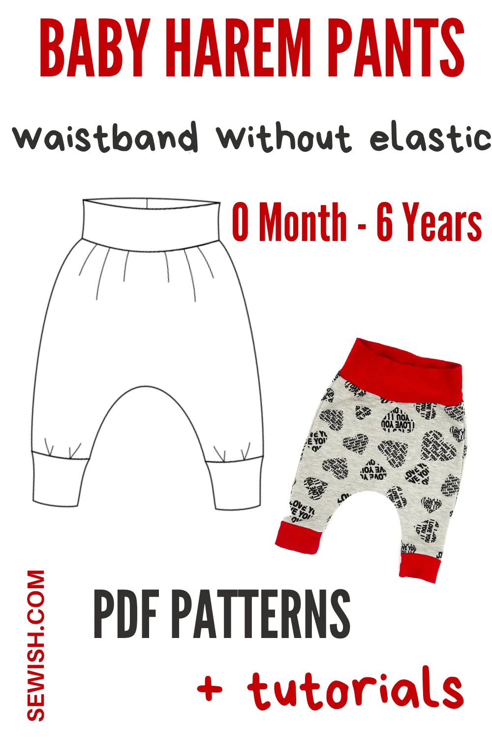 Harem Pants Baby Sewing Patterns. Sizes 0 Month-6 YEARS