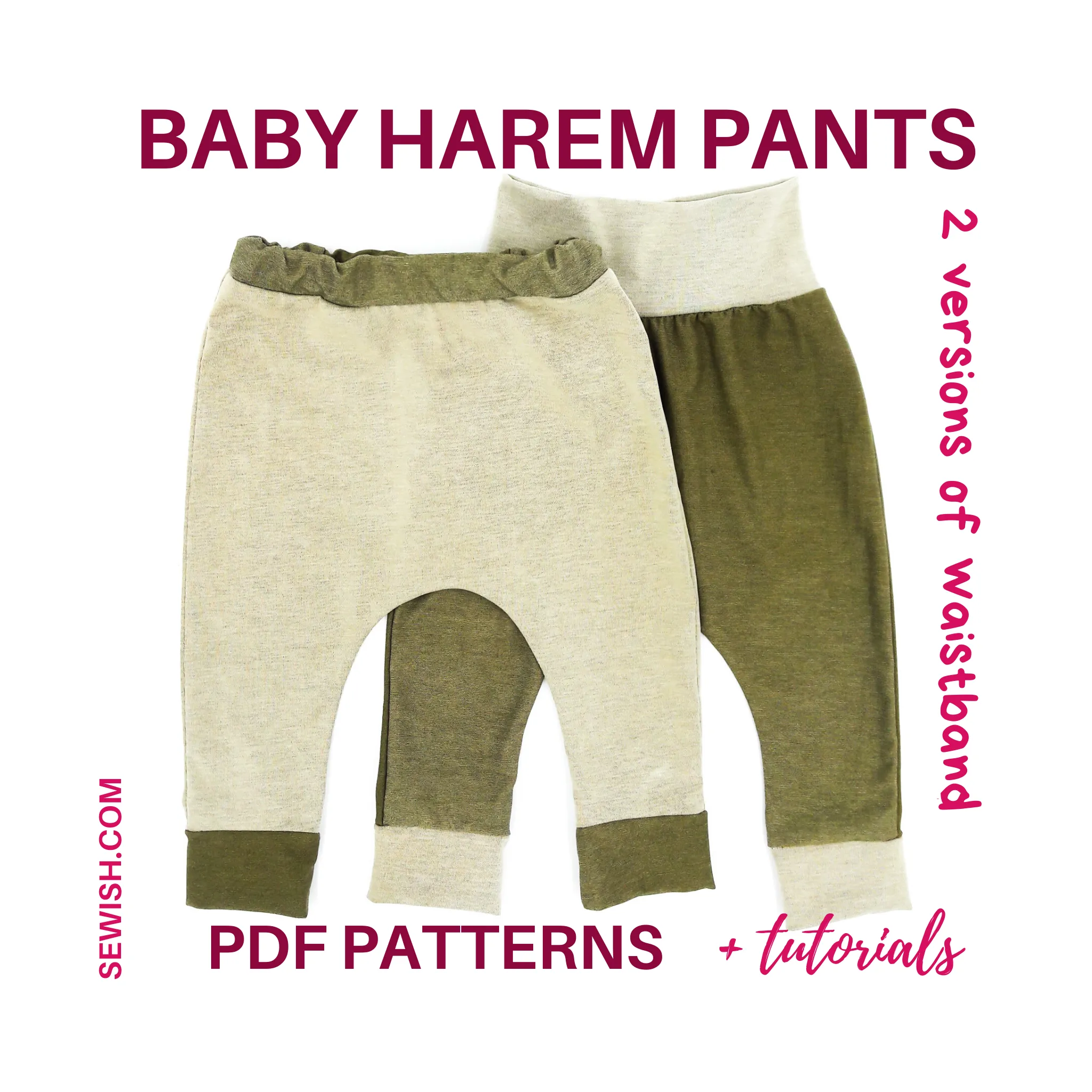 Harem Pants Baby Sewing Patterns. Sizes 0 Month-6 YEARS