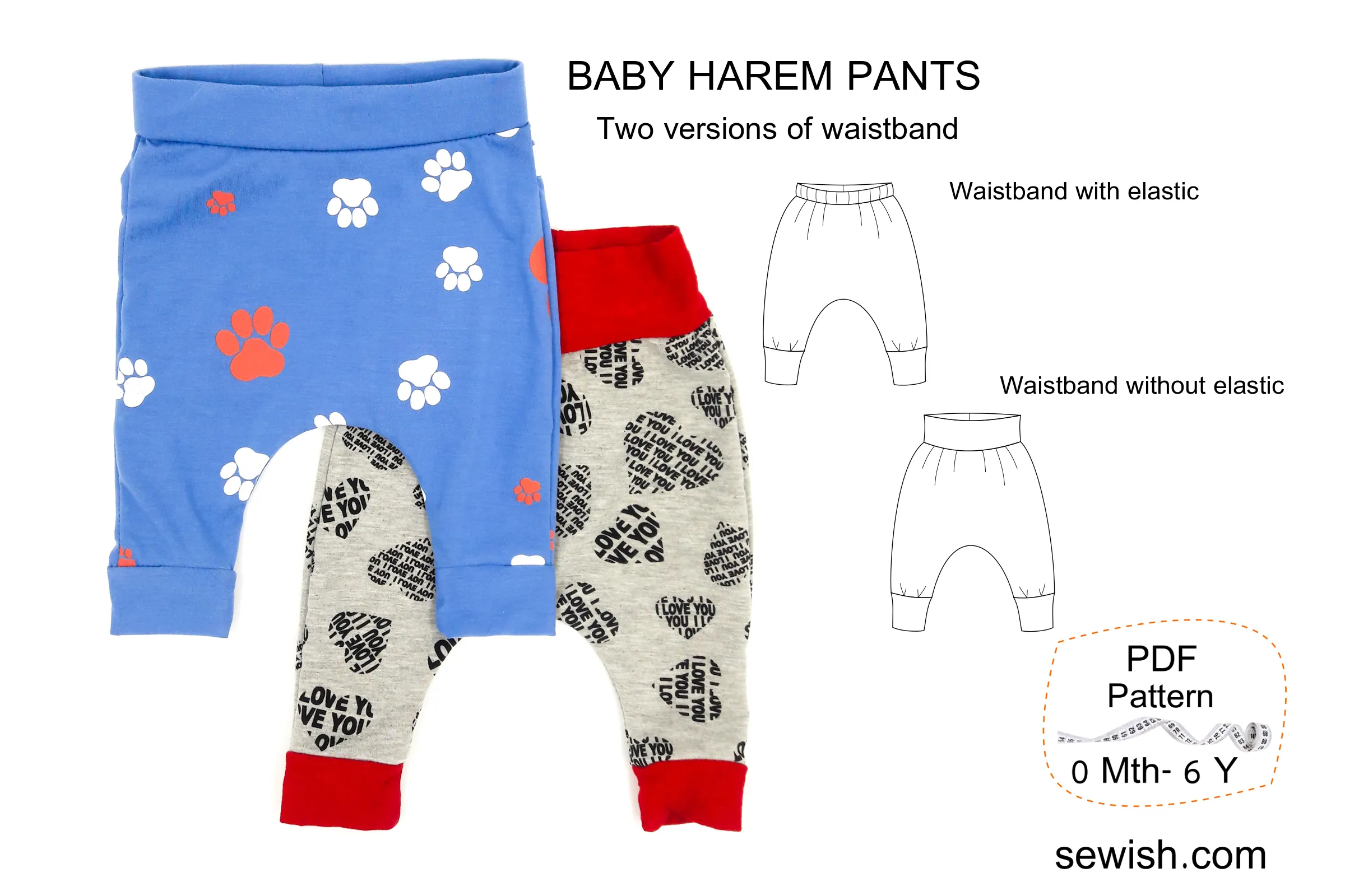 Harem Pants Baby Sewing Patterns. Sizes 0 Month-6 YEARS