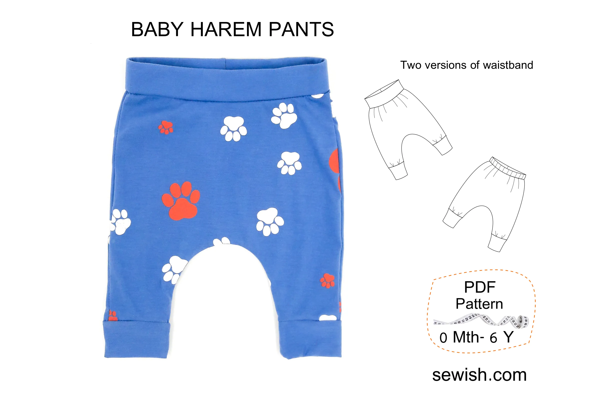 Harem Pants Baby Sewing Patterns. Sizes 0 Month-6 YEARS