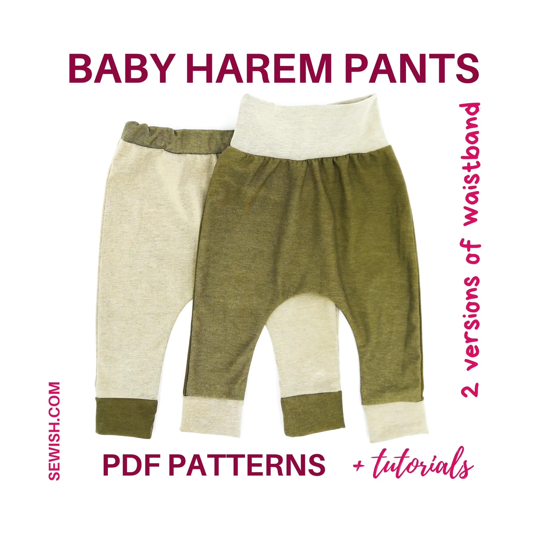 Harem Pants Baby Sewing Patterns. Sizes 0 Month-6 YEARS