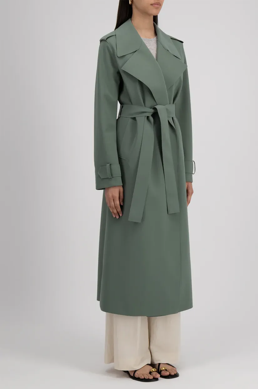 Harris Wharf London Long Trench Scuba - Sage Green