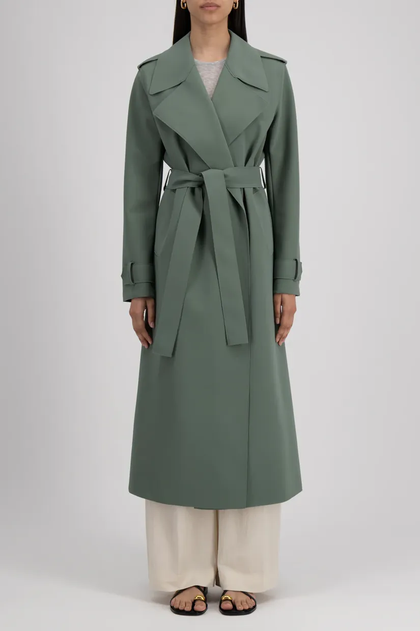 Harris Wharf London Long Trench Scuba - Sage Green