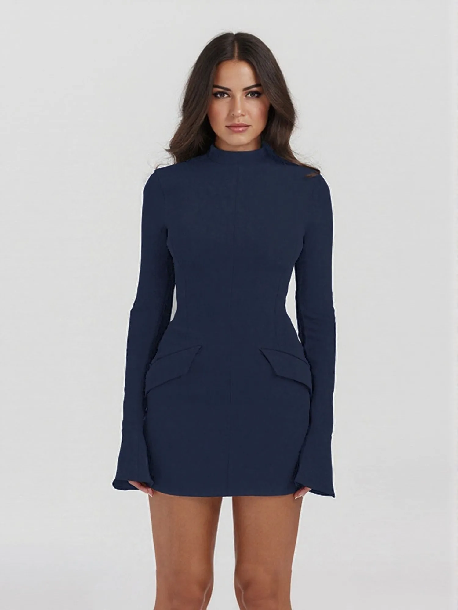 High Neck Solid Bodycon Dress