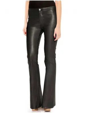 High-Waist Black Flared Leather Pants