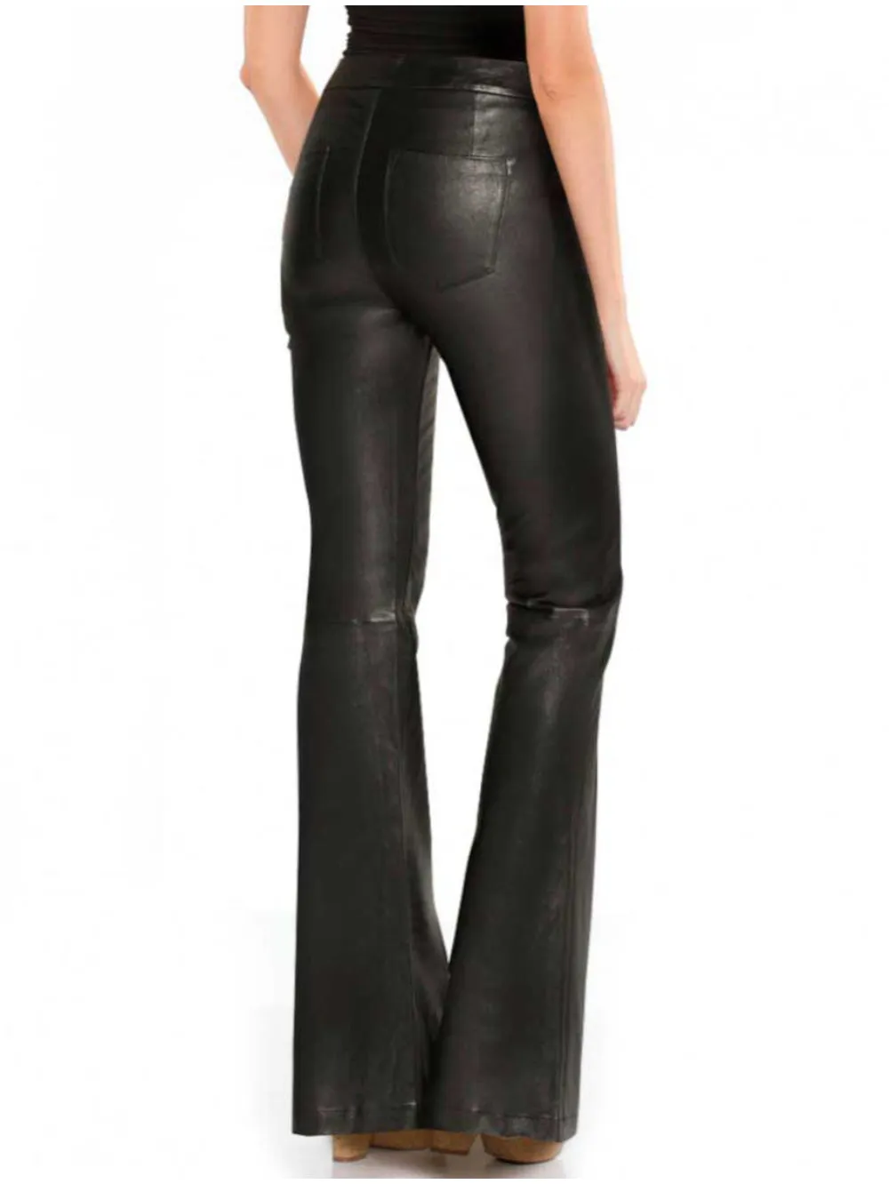 High-Waist Black Flared Leather Pants