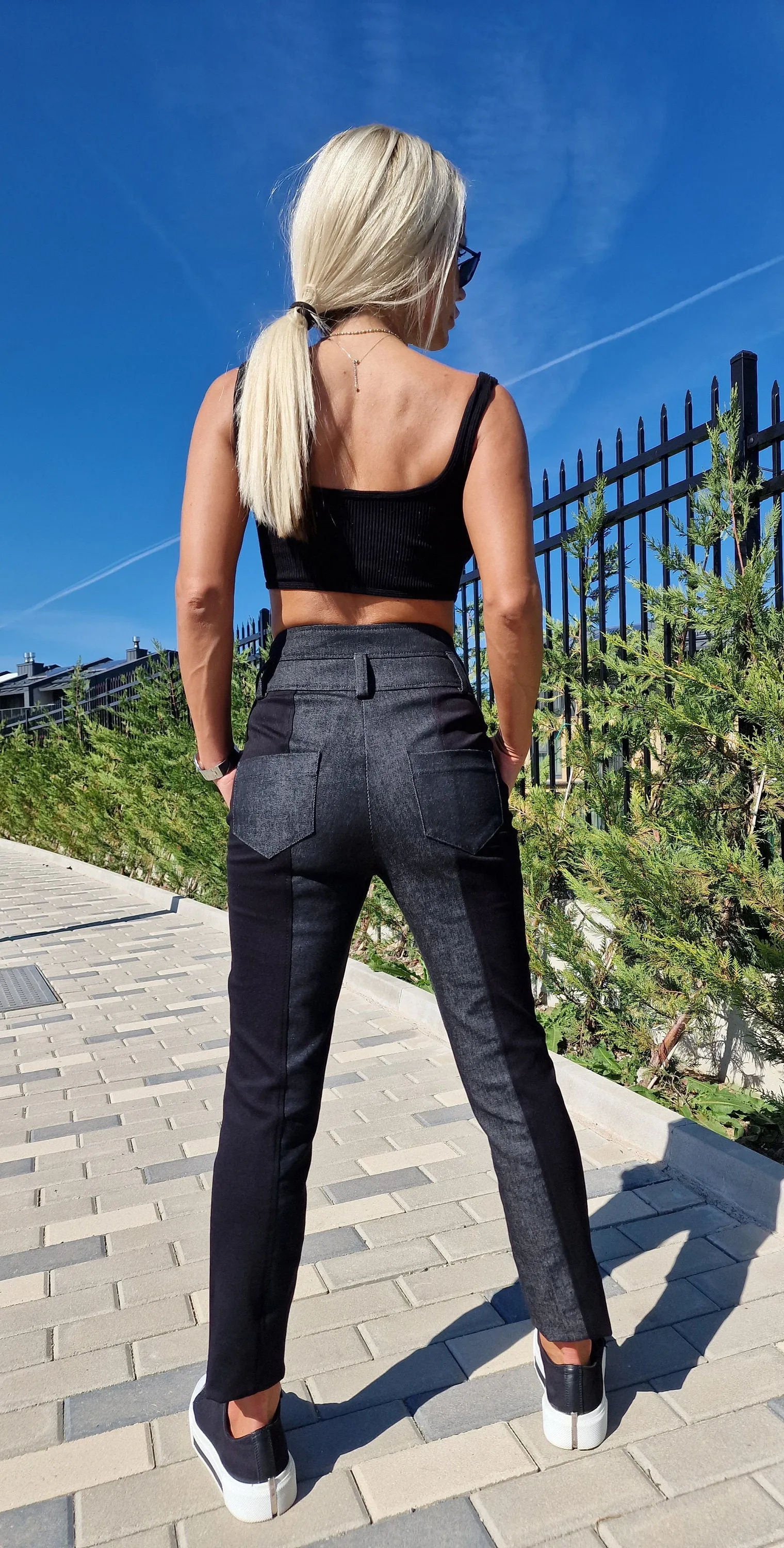 High Waist Trousers, Trapped Pants, Slim Fitted Pants, Denim Pants, Extravagant Trousers, Avant-garde Pants, Designer Pants
