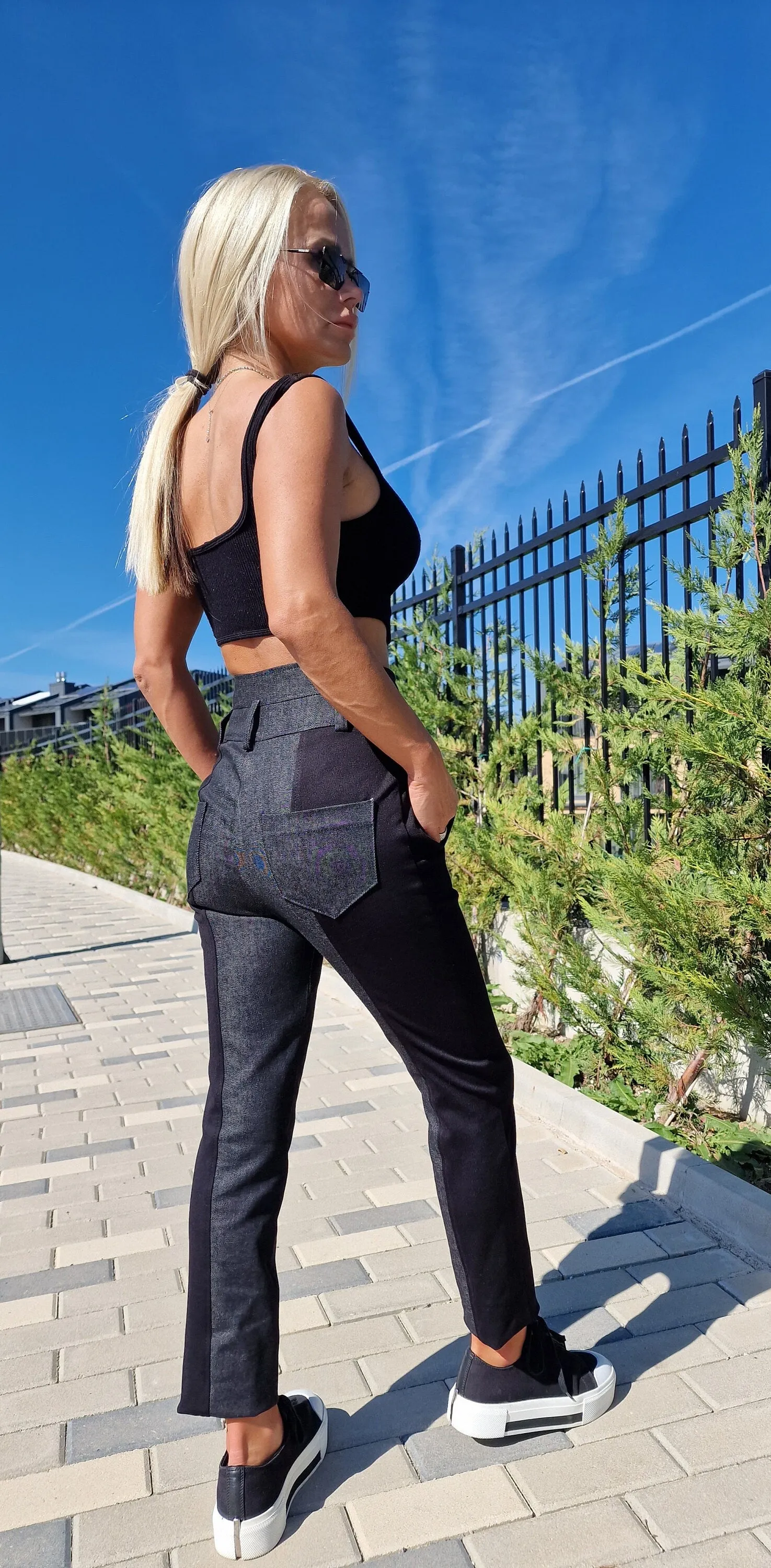 High Waist Trousers, Trapped Pants, Slim Fitted Pants, Denim Pants, Extravagant Trousers, Avant-garde Pants, Designer Pants