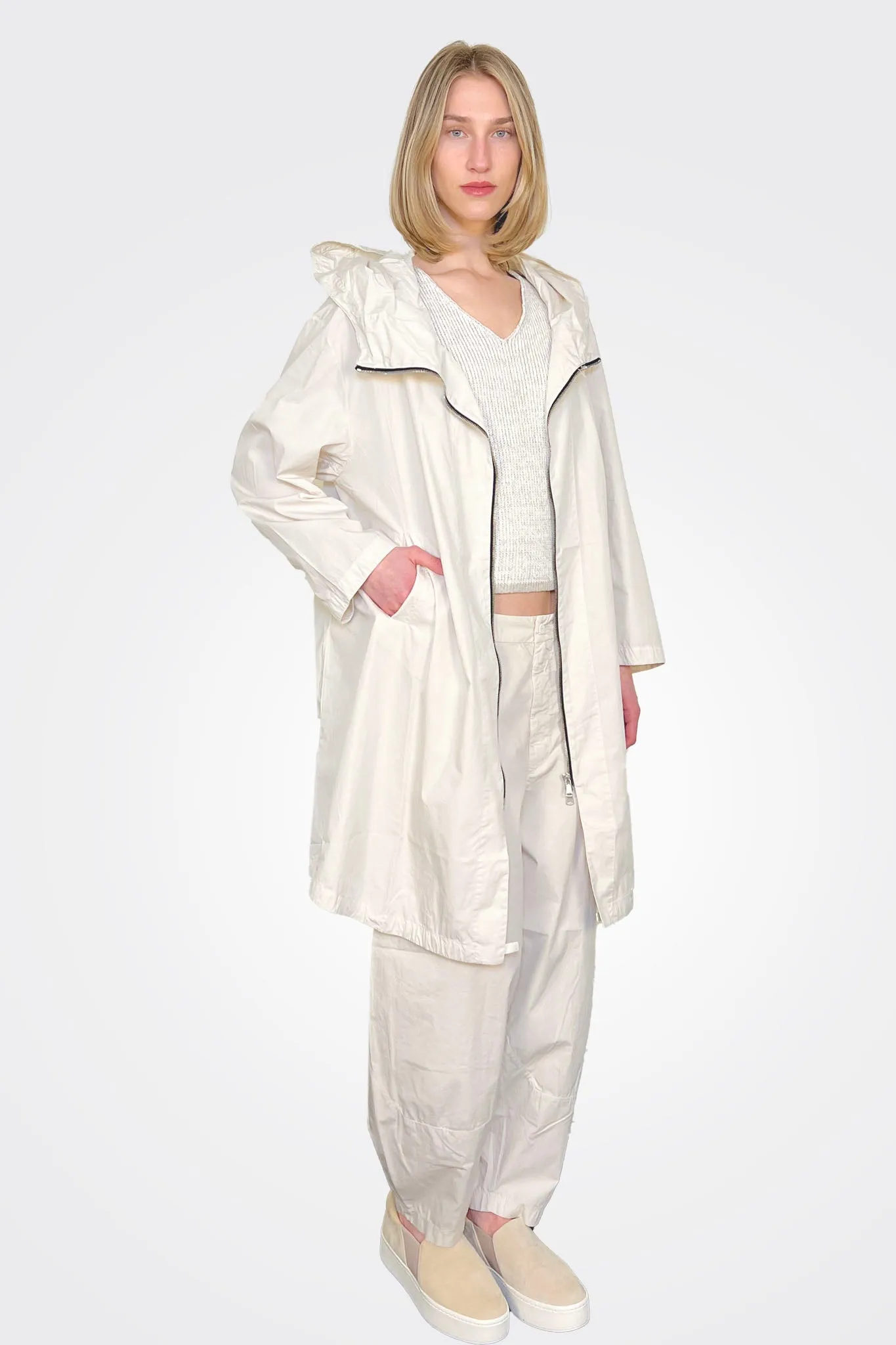 Hooded Midi Trench Coat - Milk