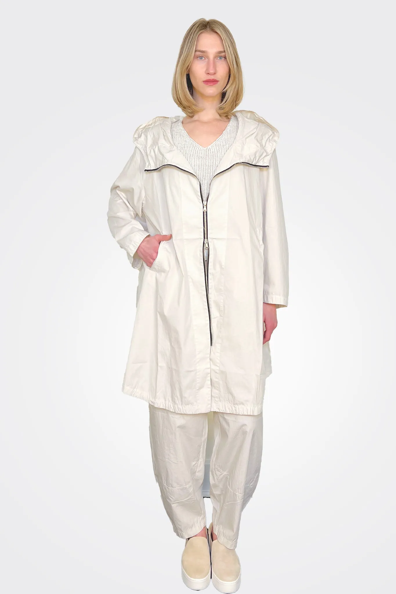 Hooded Midi Trench Coat - Milk