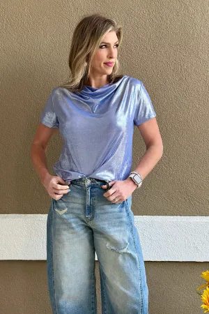 Insight Shimmer Drape Neck Top in Metallic Moon