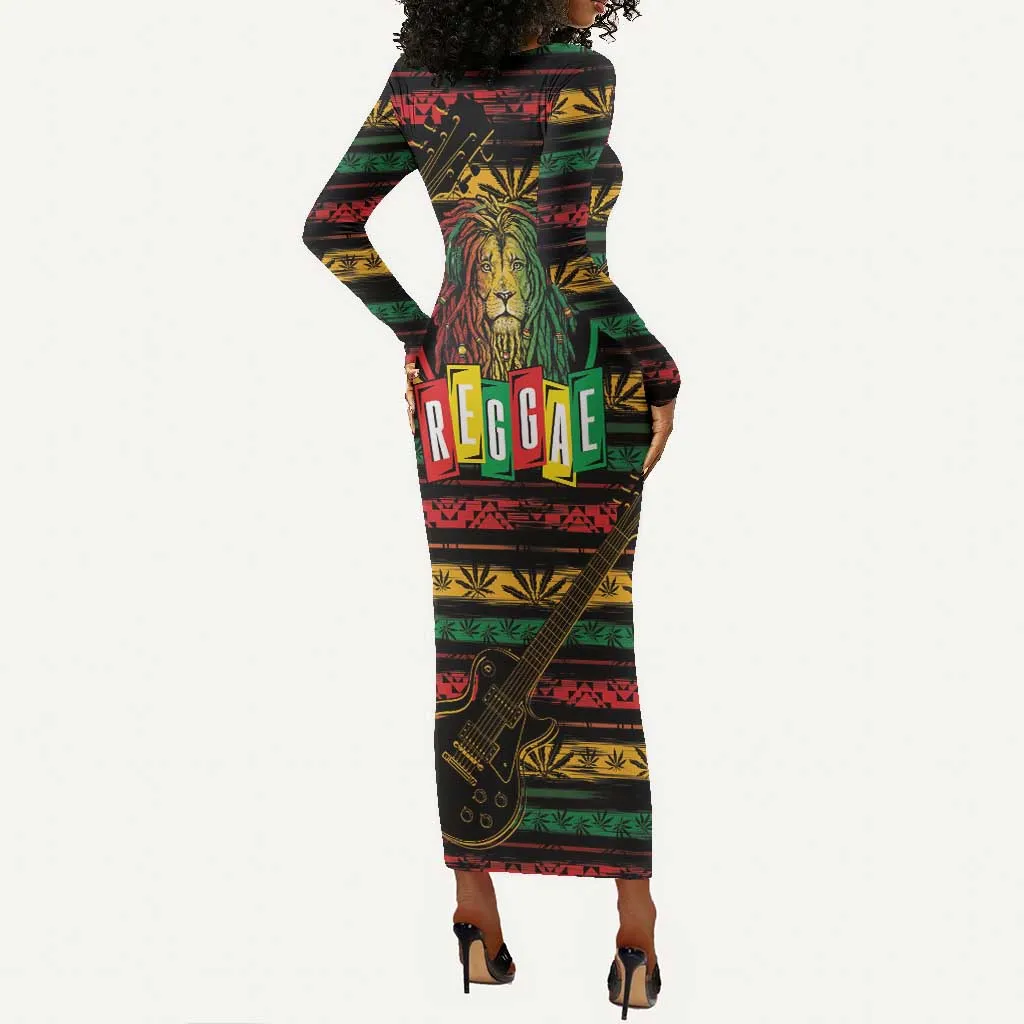 International Reggae Day Long Sleeve Bodycon Dress Rastafarian Lion Legend of Reggae LT01