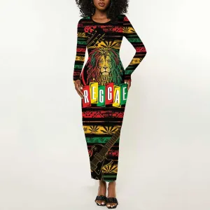 International Reggae Day Long Sleeve Bodycon Dress Rastafarian Lion Legend of Reggae LT01