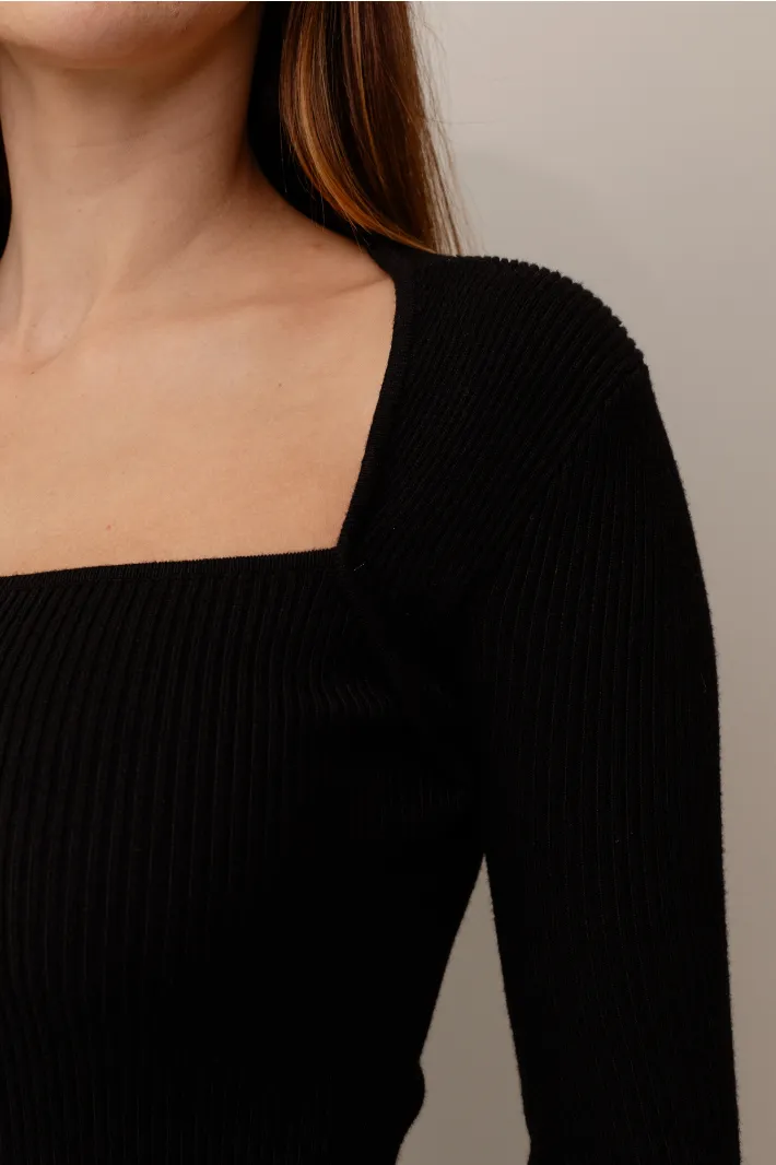 IONA LONG SLEEVE KNIT MINI DRESS - Black