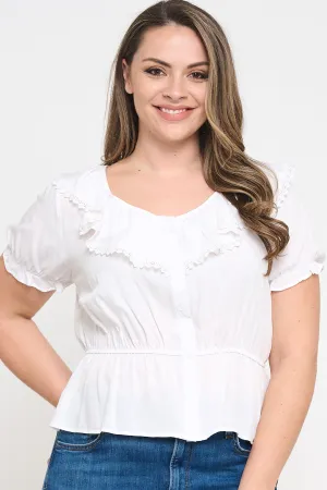 IT6225-PLUS | Tops | Junior Plus Button Down Lace Trim Top