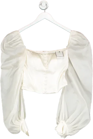 IVAN YOUNG White The Silk Gazar Puffy Sleeves Satin Top UK 8