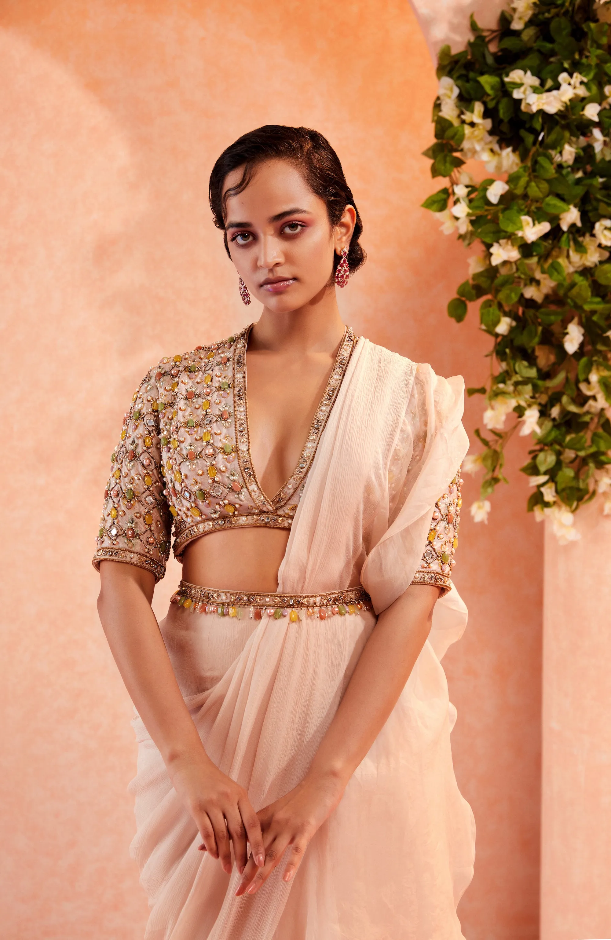 Ivory Adelina Ruffle Draped Saree Set