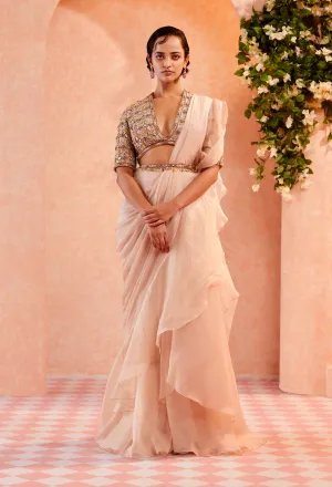 Ivory Adelina Ruffle Draped Saree Set