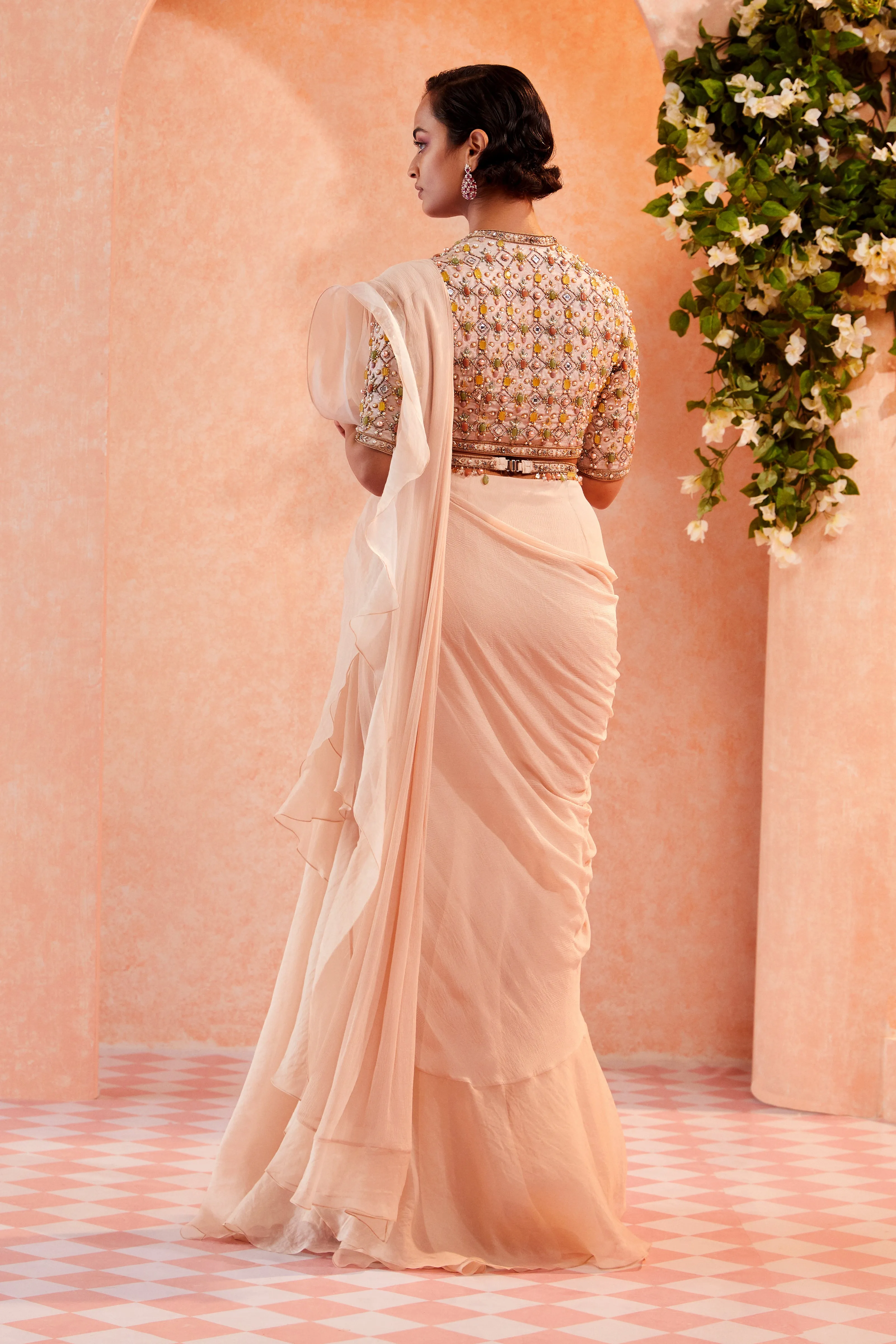 Ivory Adelina Ruffle Draped Saree Set