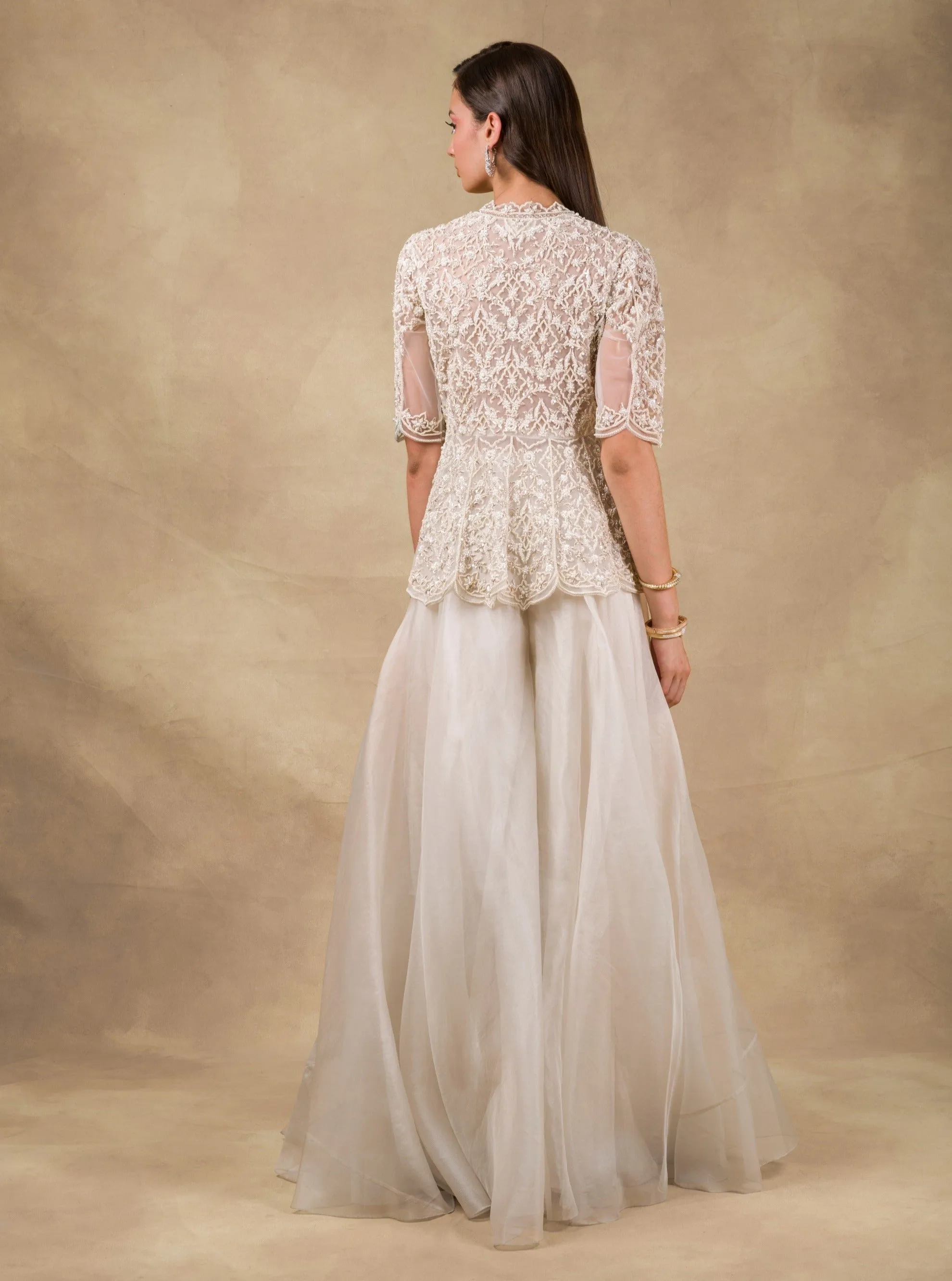 Ivory Embroidered Peplum & Sharara