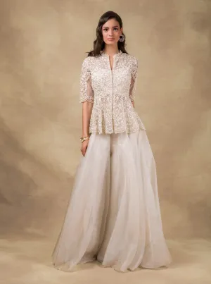 Ivory Embroidered Peplum & Sharara